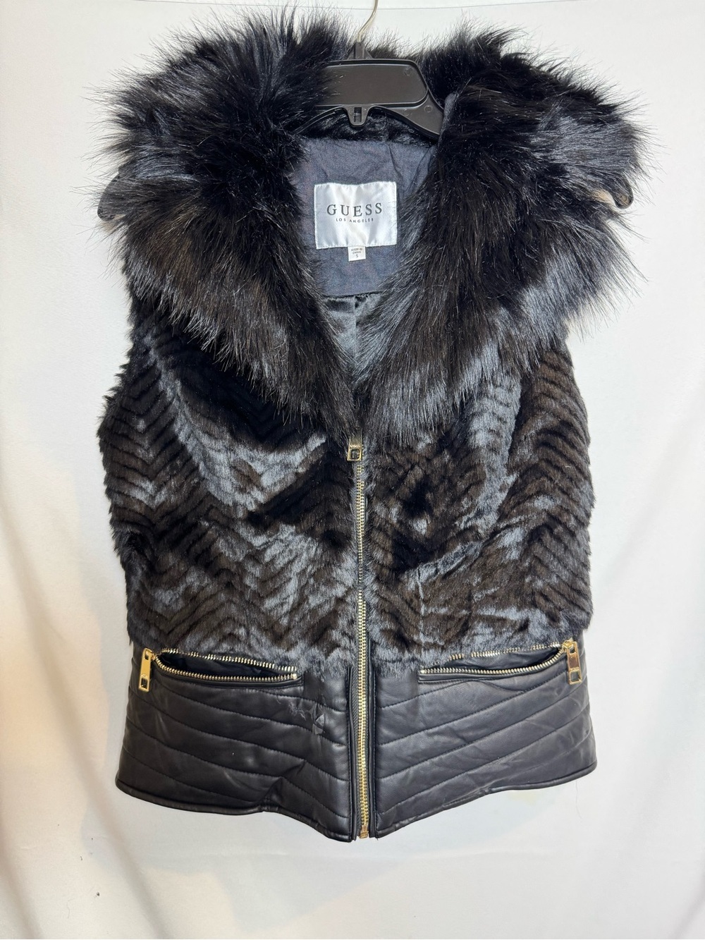 GUESS Los Angeles Black Faux Fur Vest
